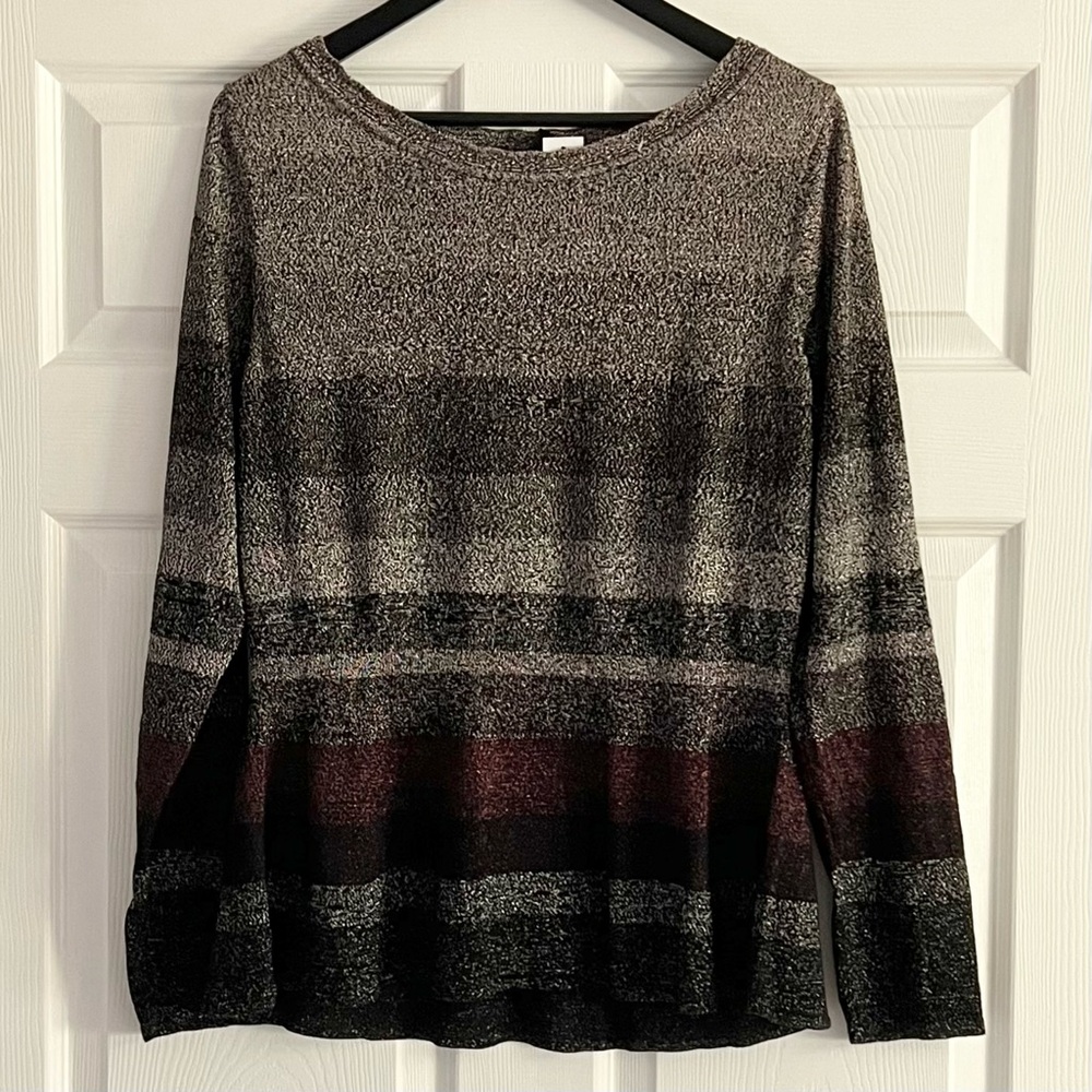 White House Black Market metallic stripe peplum sweater size XL NWT